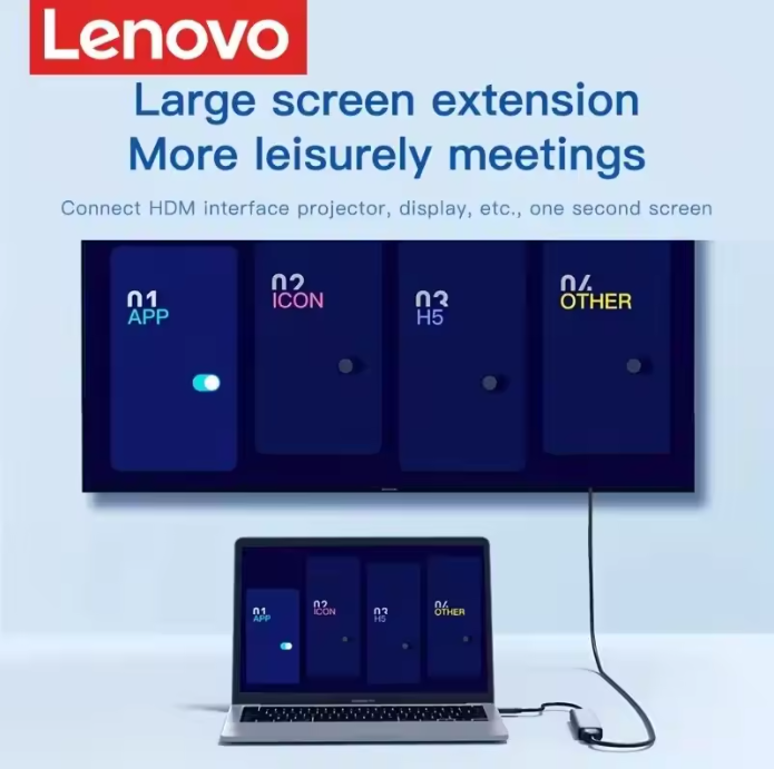 Lenovo USB C Hub 5 in 1 Multiport Adapter 4K HDMI, 100W Power Delivery, 3 USB-A Data Ports, USB C Dongle