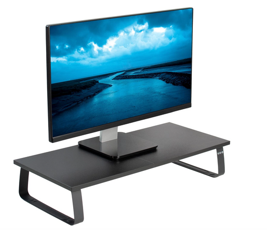 VIVO Black Wood 24 Inch Wide Desktop Stand, Ergonomic Monitor, Keyboard, Laptop, Small Tv Riser and Desk Tabletop Organizer